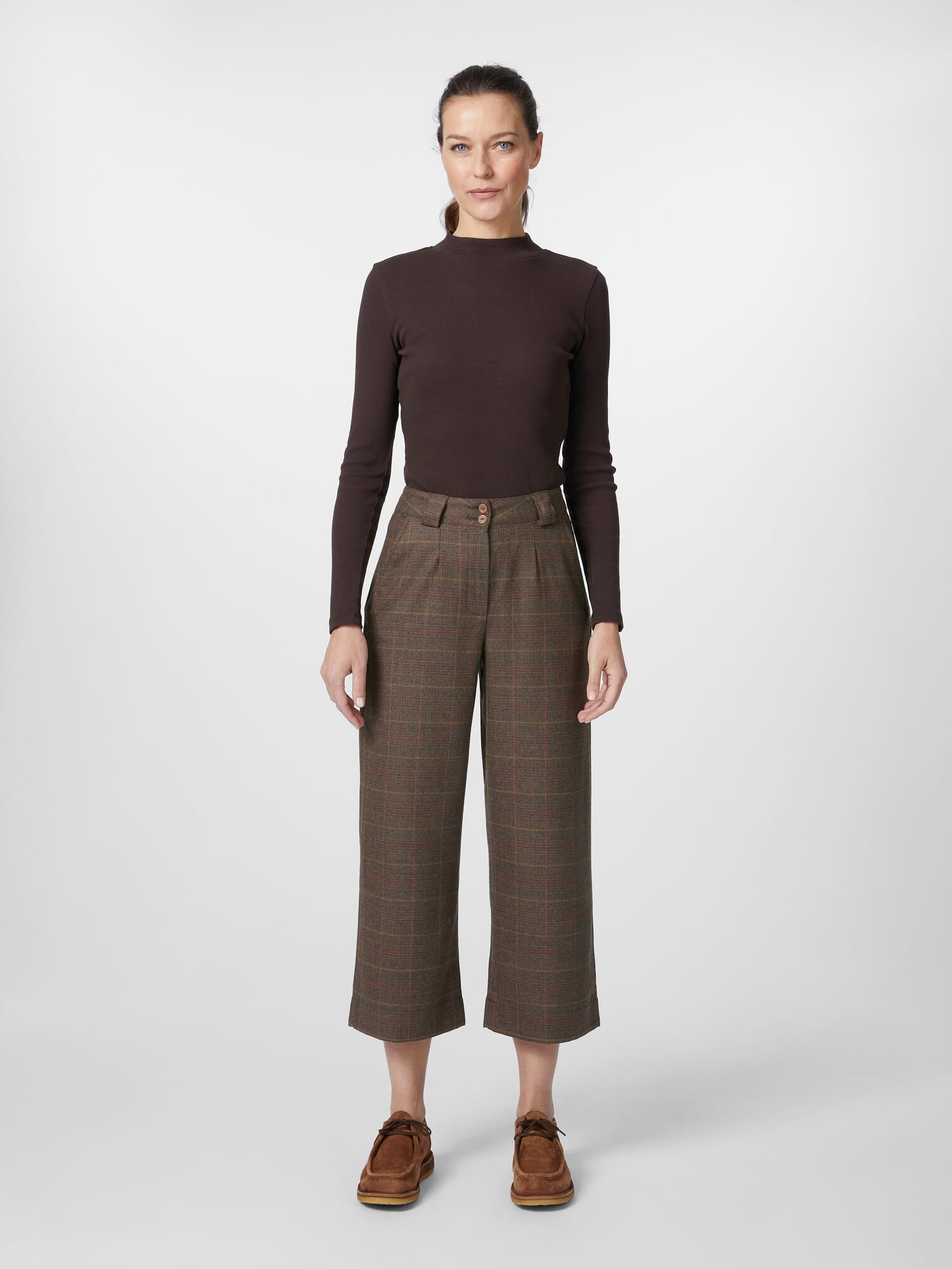 Women's pants pure new wool plaid, Brown | Manufactum
