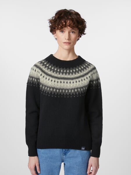 Ladies round neck sweater Black-Grey, presented on a model