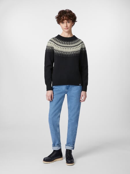 Ladies round neck sweater Black-Grey, presented on a model