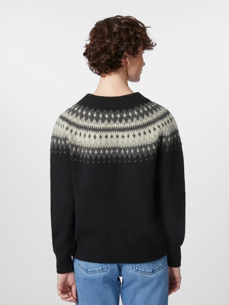 Ladies round neck sweater Black-Grey, presented on a model