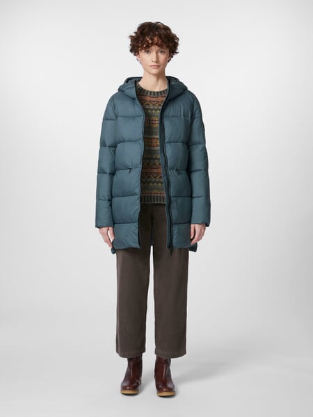 Damen-Steppjacke lang Petrol, Tragebild