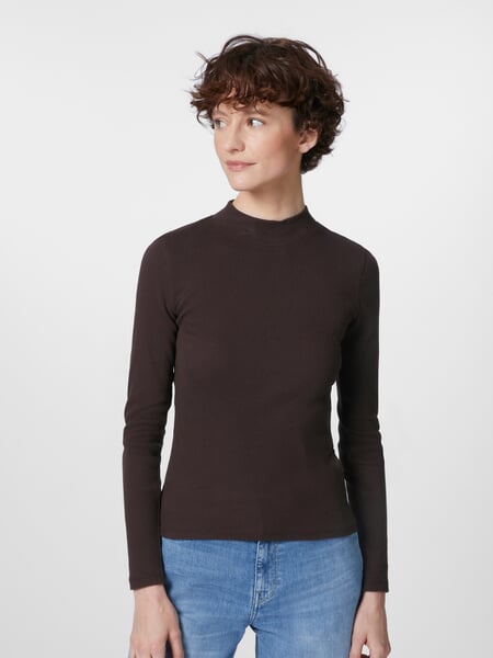 Damen-Rippenshirt Langarm Braun, Tragebild