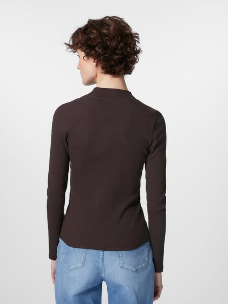 Damen-Rippenshirt Langarm Braun, Tragebild
