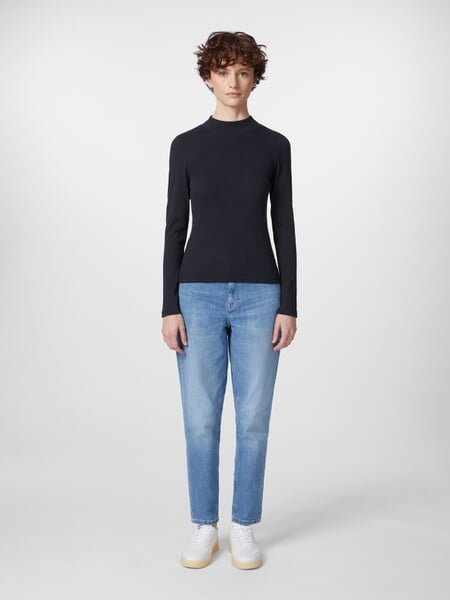 Maglia a costine da donna a manica lunga Blu scuro, Tragebild