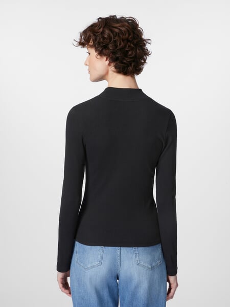 Dames-ribtrui met lange mouwen Zwart, gepresenteerd op een model