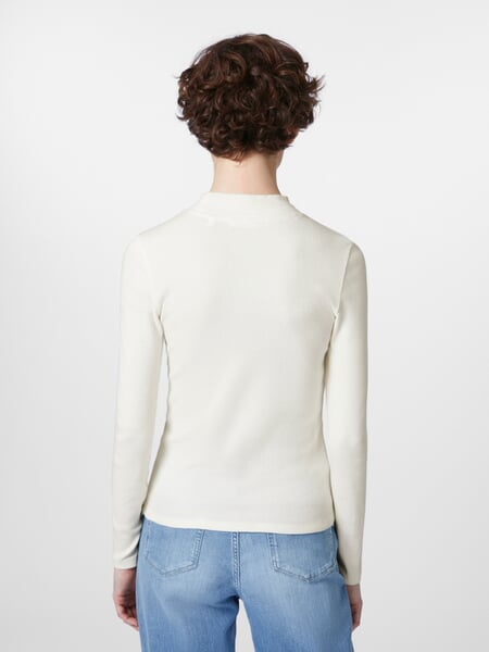 Damen-Rippenshirt Langarm Weiß, Tragebild