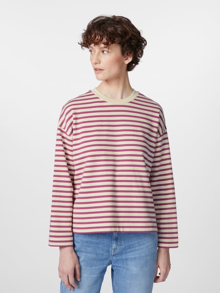 Sudadera de mujer a rayas Crema y violeta, Tragebild