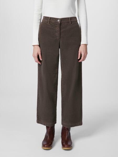 Cordbroek voor dames Bruin, gepresenteerd op een model