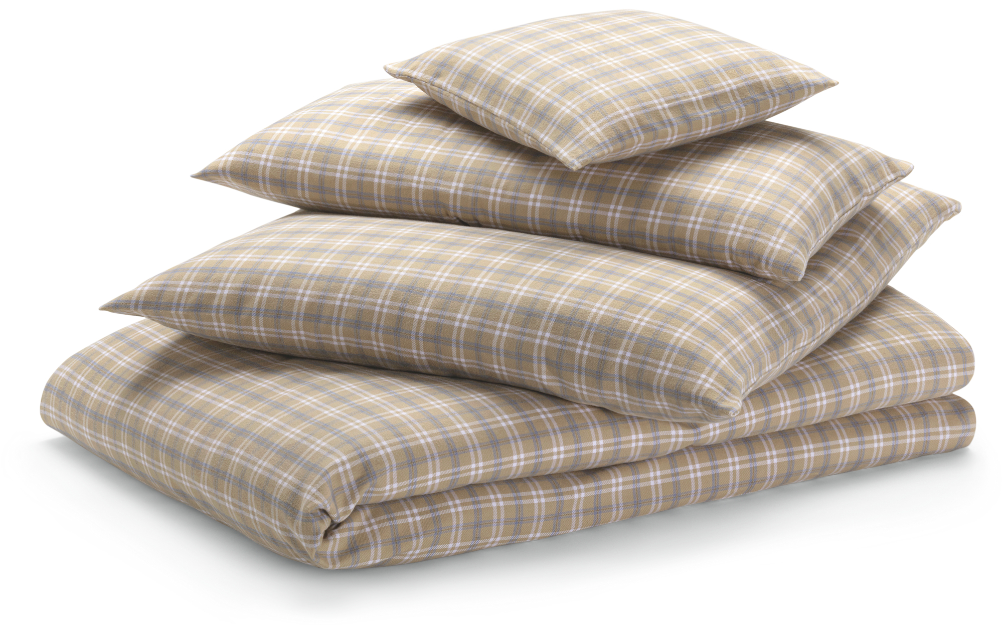 Bettbezug Flanell kariert, Beige-Blau, 135 × 200 cm