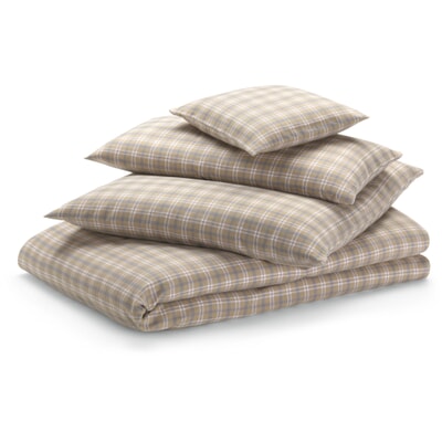 Bettbezug Flanell kariert, Beige-Blau, 135 × 200 cm