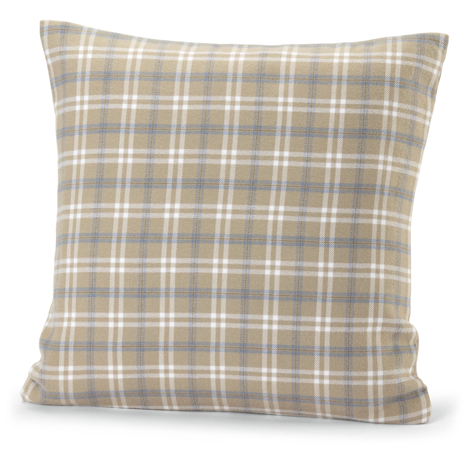 Kopfkissenbezug Flanell kariert, Beige-Blau, 80 × 80 cm