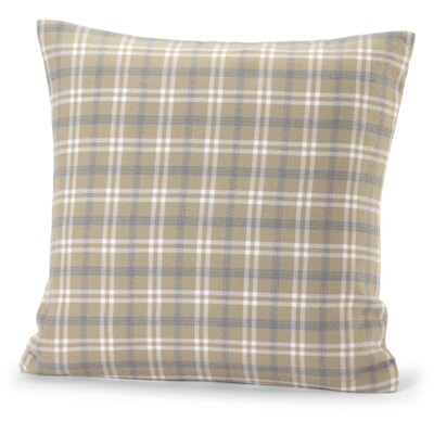 Kopfkissenbezug Flanell kariert, Beige-Blau, 80 × 80 cm