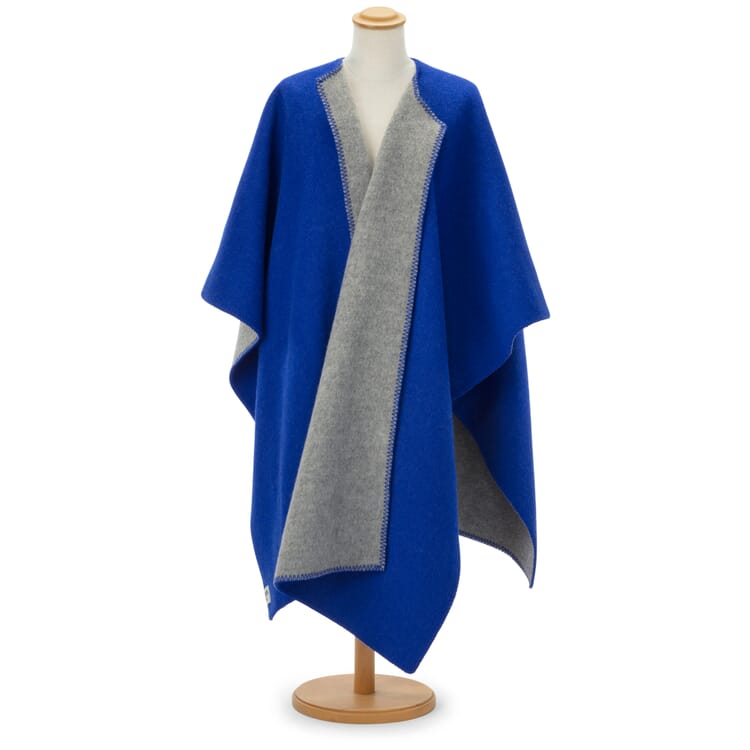 Norwegischer Poncho Lammwolle, Blau-Grau