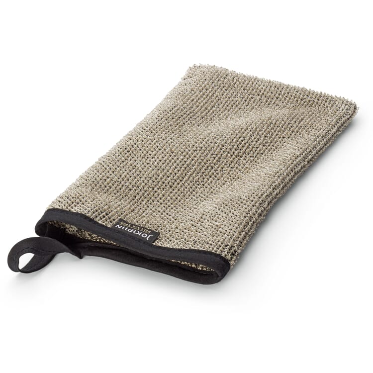 Handdoek linnen badstof zwart-naturel, Washandschoen