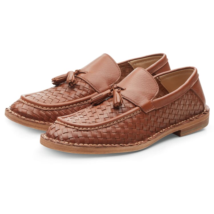 Men's shoe braided, Cognac brown
