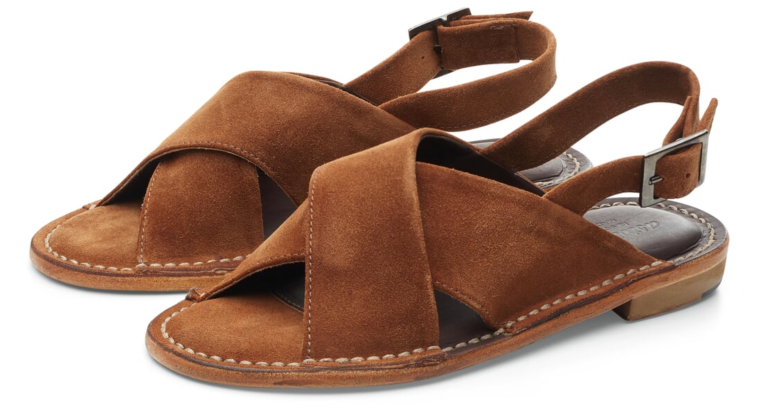 Dames-sandalen van geruwd leer Cognac