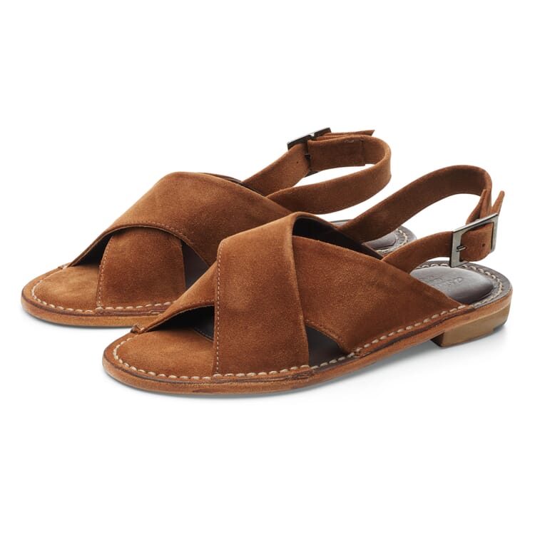 Dames-sandalen van geruwd leer, Cognac