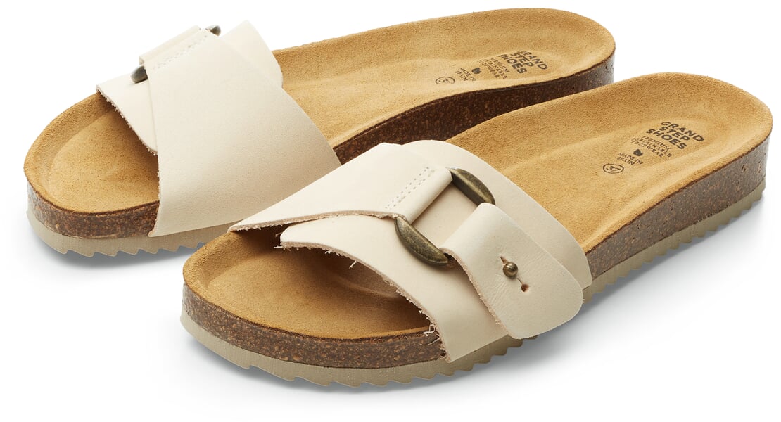 Leren damesslippers Cream
