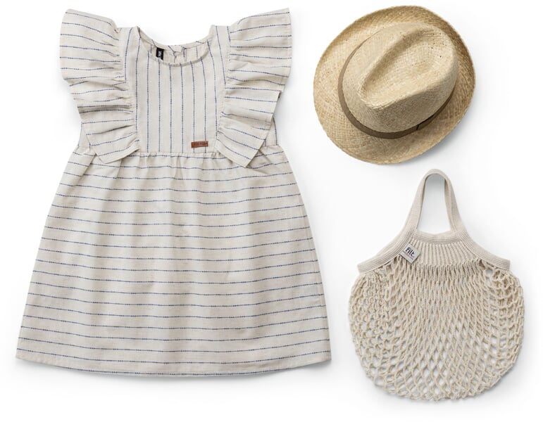 Robe enfant en coton et lin Bleu et blanc
