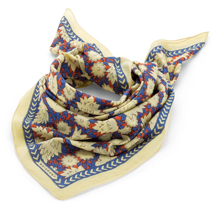 Fular N° 680 floral, natural azul-rojo