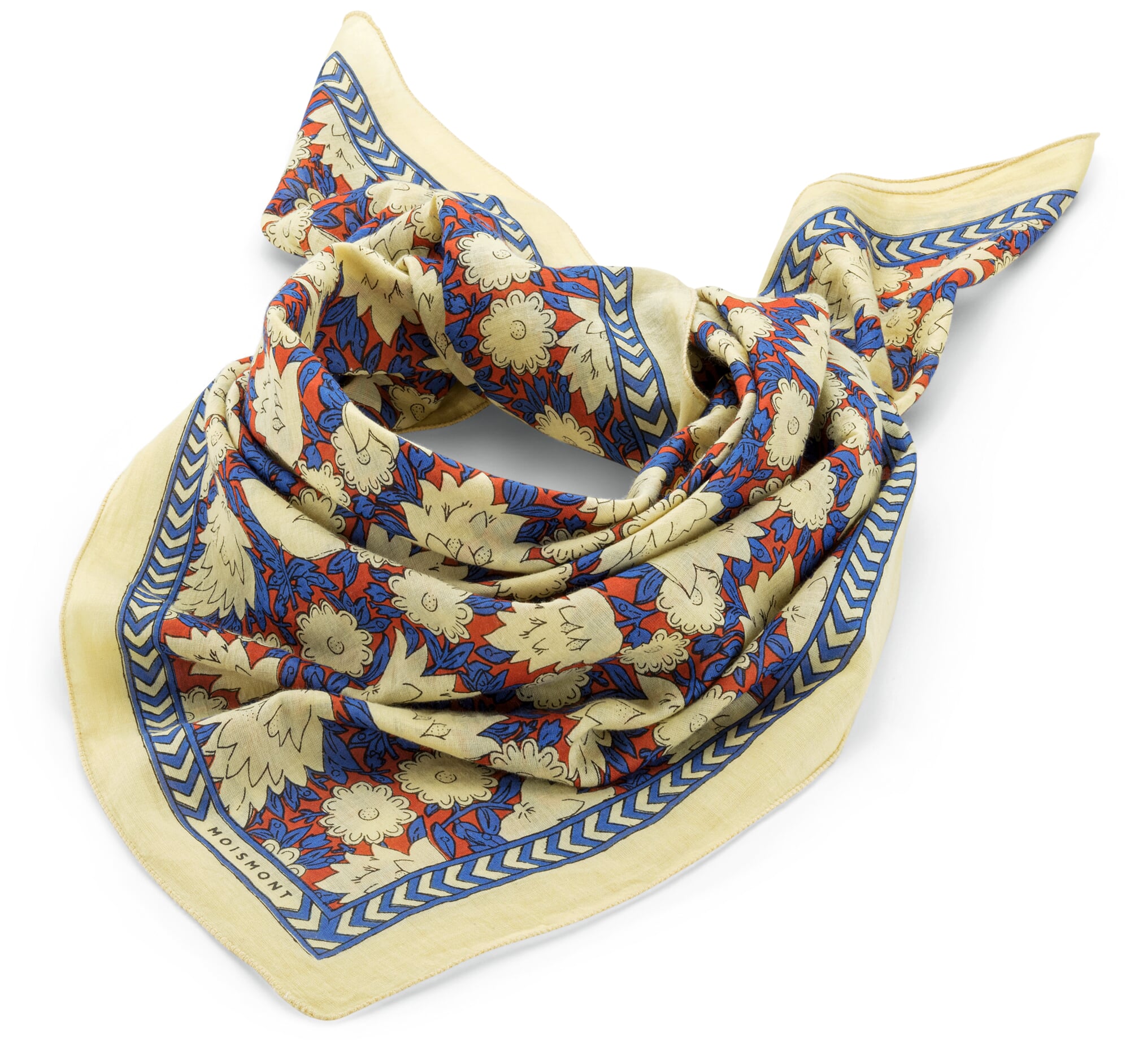 Halstuch N° 680 floral, Natur-Blau-Rot