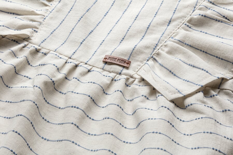 Children’s Cotton-Linen Dress Blue and White, close-up