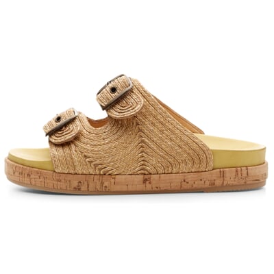 Women's raffia sandal with footbed, Natural Manufactum