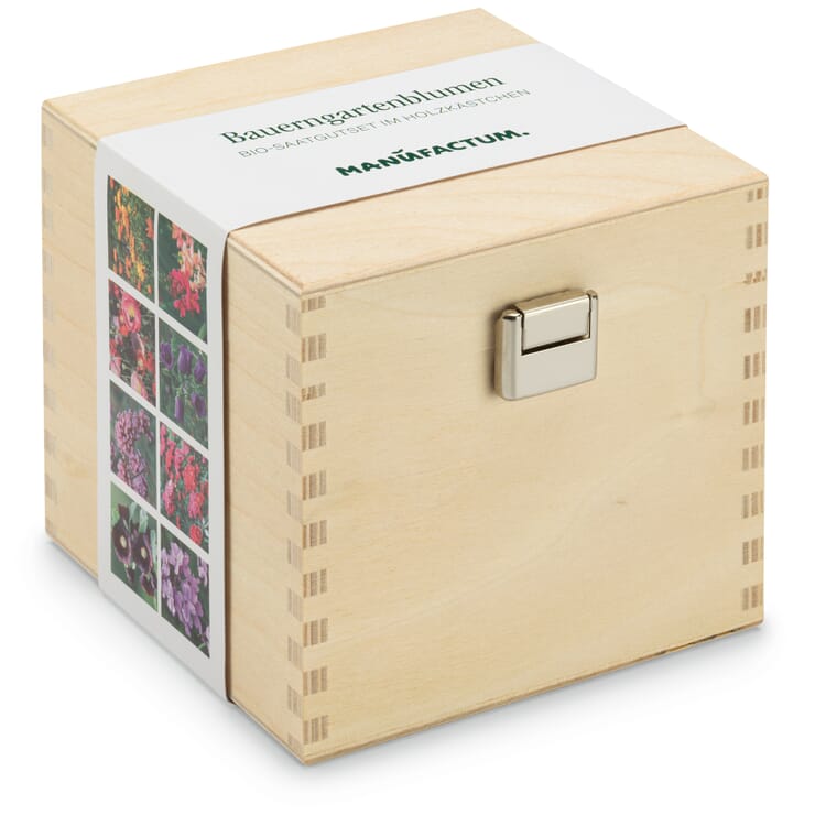 Seed set in a wooden box, Cottage garden flowers