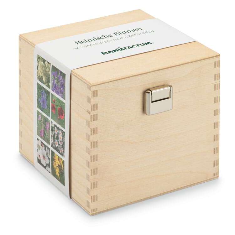 Saatgutset im Holzkästchen, Heimische Blumen