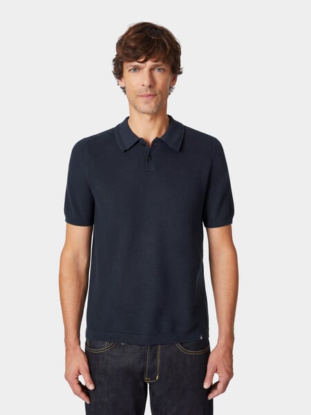 Gebreide herenpolo Donkerblauw, gepresenteerd op een model