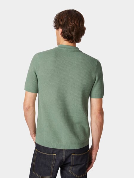 Herren-Poloshirt gestrickt Salbeigrün, Tragebild