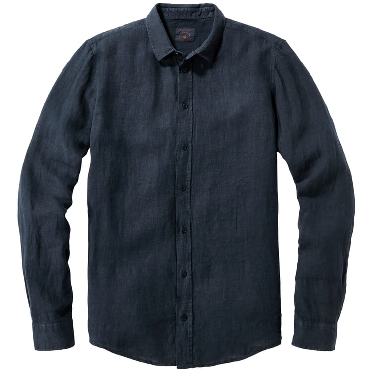 Camicia da uomo in lino prelavata, Blu scuro