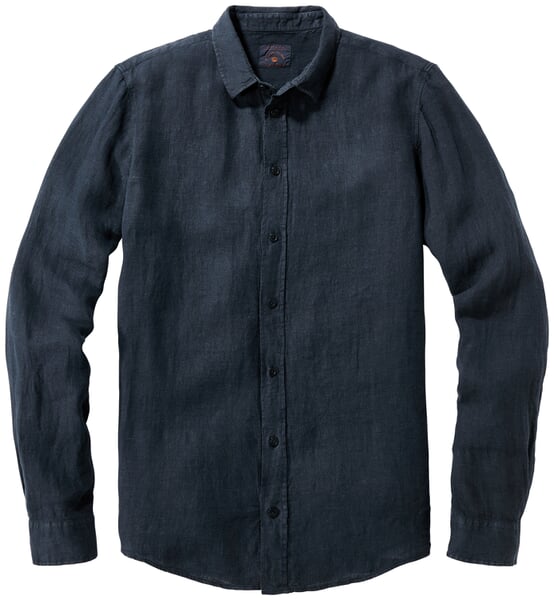 Linnen herenoverhemd voorgewassen Donkerblauw