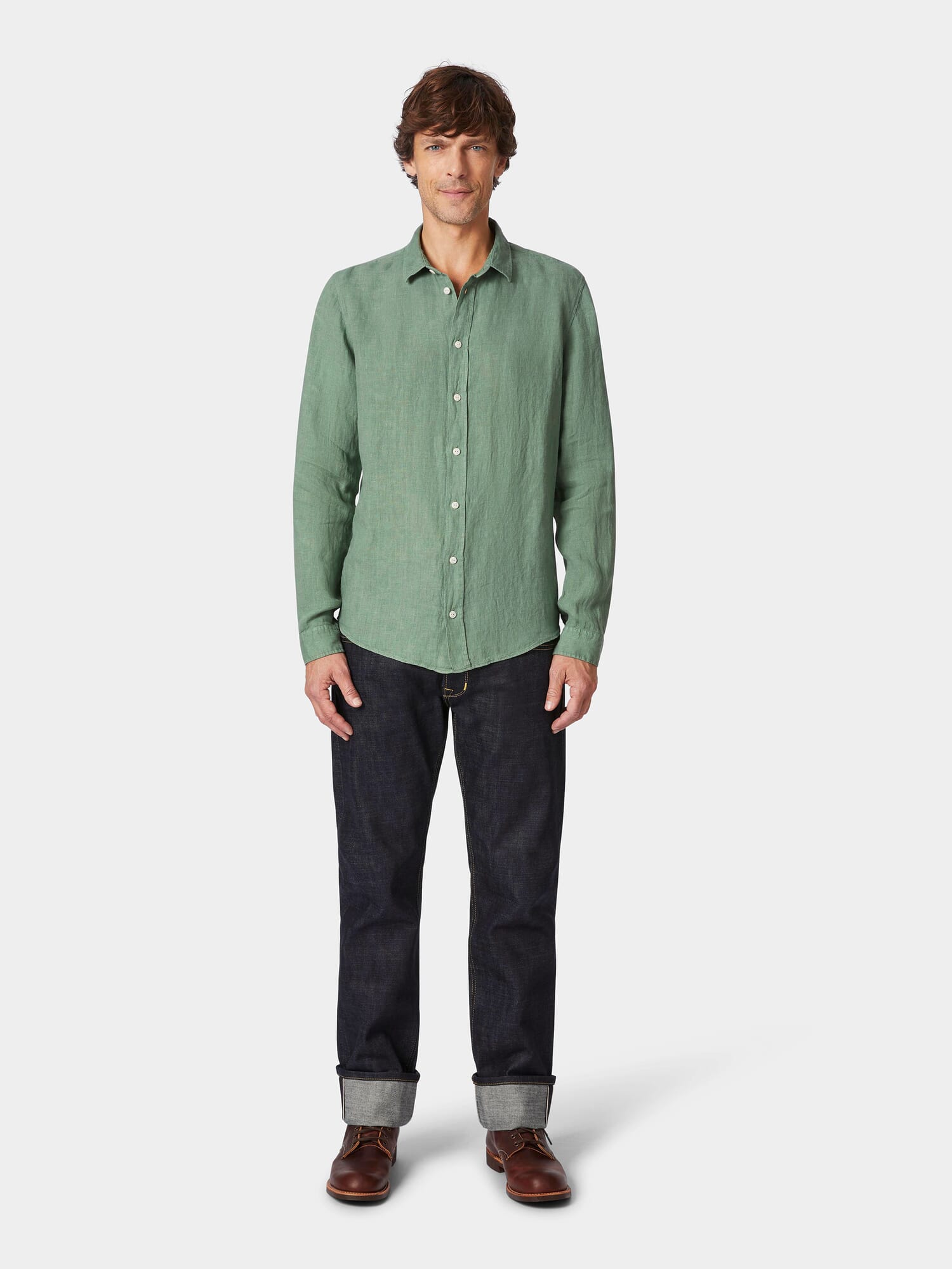 Men's linen shirt pre-washed, Sage green | Manufactum