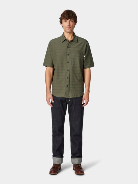 Mens jersey shirt Olive, presented on a model
