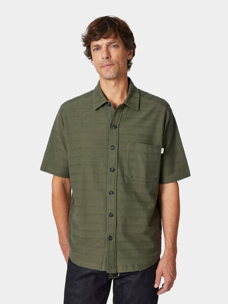 Mens jersey shirt Olive, presented on a model
