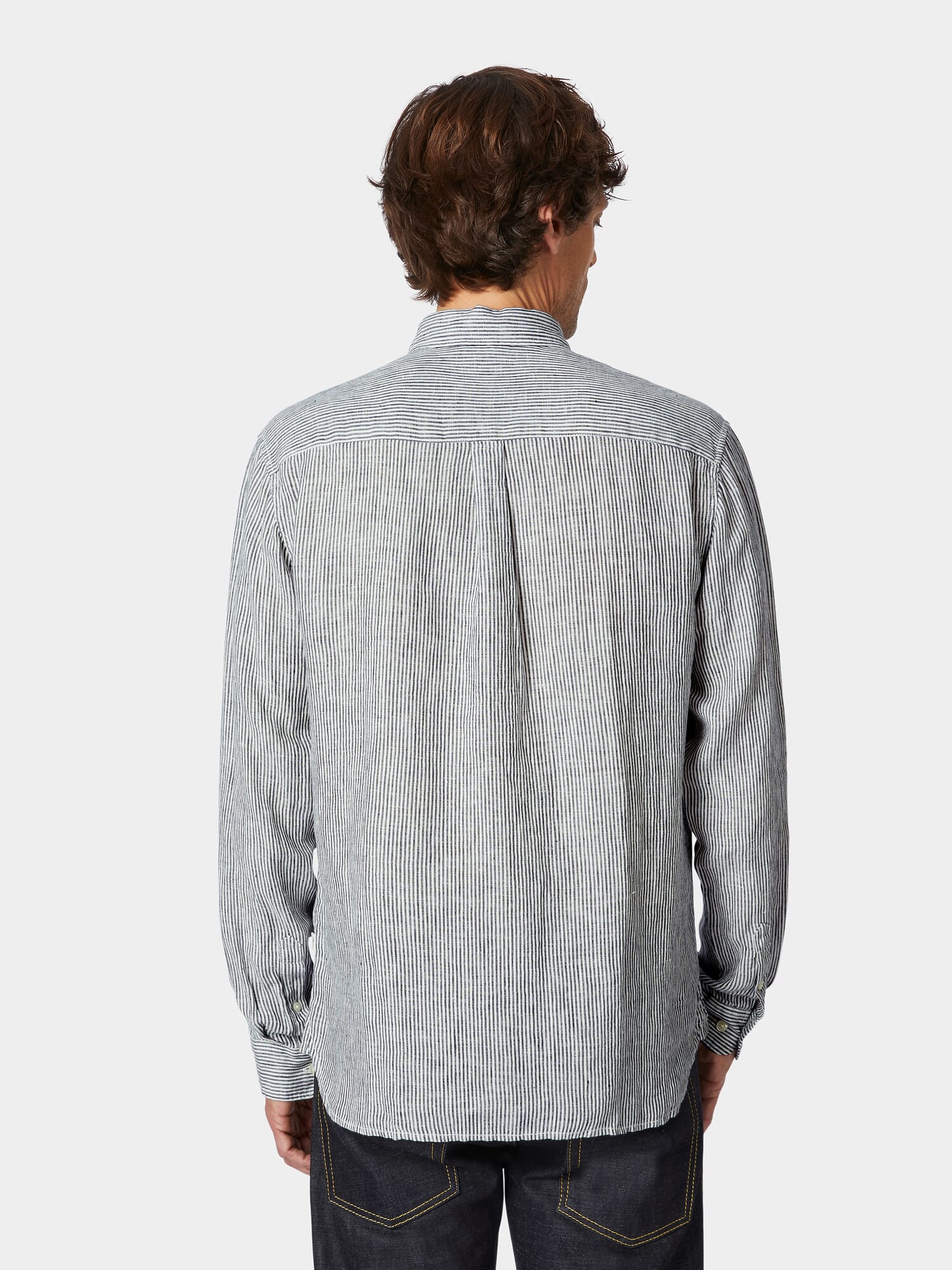 【U LAN】Menie Stripe Linen Shirt CLOSED MENS LINEN STRIPE SHIRT- GREEN/NATURAL