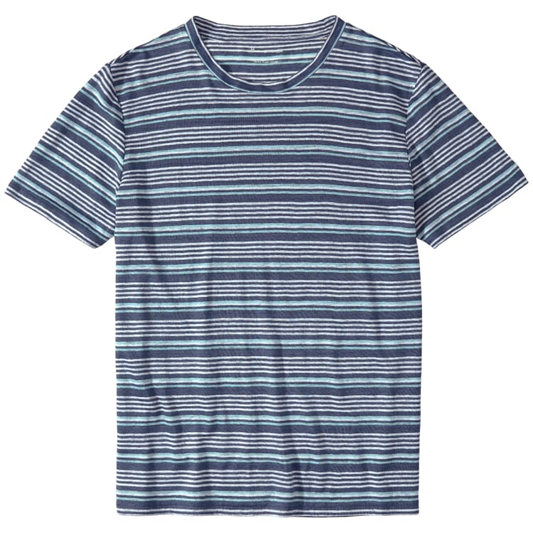 Herren-Leinen-T-Shirt gestreift, Blautöne