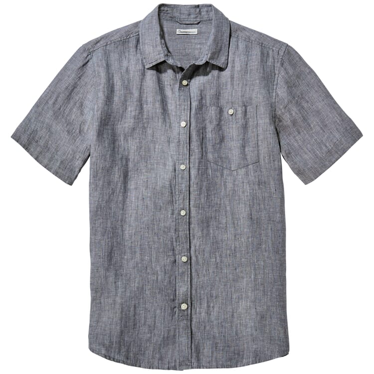 Camicia da uomo a mezze maniche in lino, Blu melange