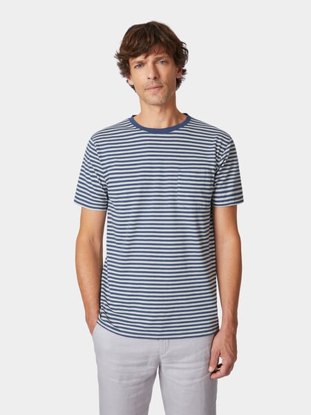 Heren-T-shirt Ringel Medium blauw-wit, gepresenteerd op een model