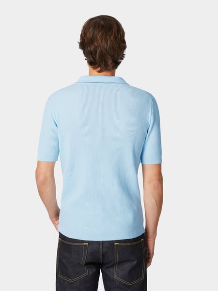 Men's knitted polo Light blue, presented on a model