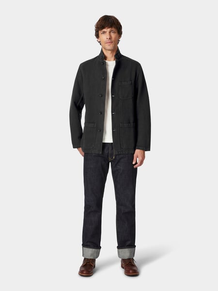 Veste homme coton et lin Graphite, présenté sur un modèle