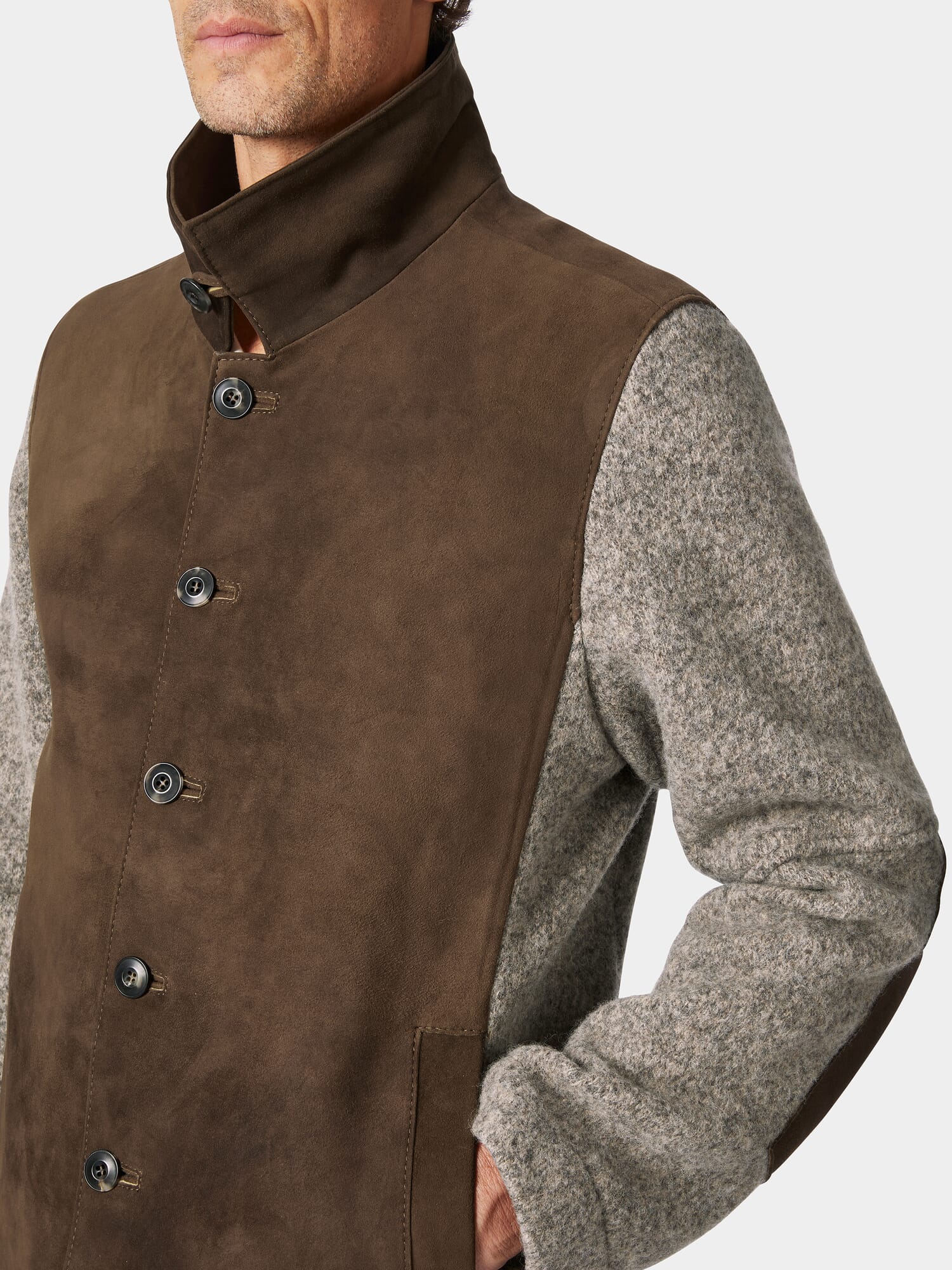 Men jacket deerskin and woolen whale, Brown | Manufactum