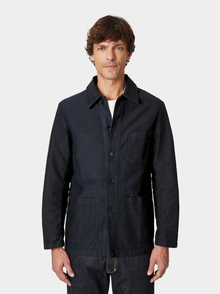Mens jacket moleskin Night blue, presented on a model