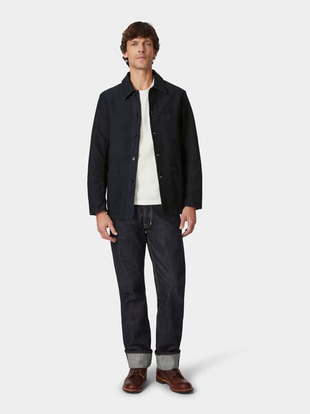 Mens jacket moleskin Night blue, presented on a model
