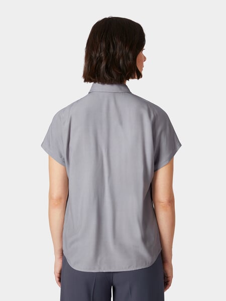 Ladies blouse short sleeve Lilac gray, presented on a model