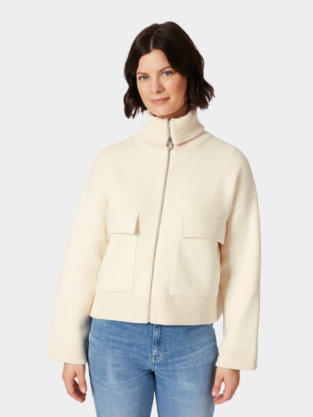 Women's Hip-Length Jacket Natural white, presented on a model