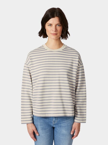 Sweat-shirt rayé pour femme Gris crème, présenté sur un modèle