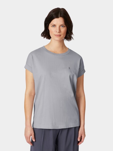 Dameskatoenen shirt Blauw-grijs, gepresenteerd op een model