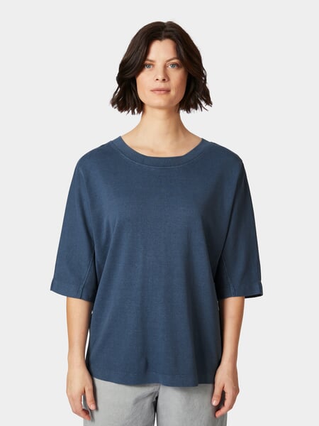 T-shirt femme à manches courtes Bleu, présenté sur un modèle